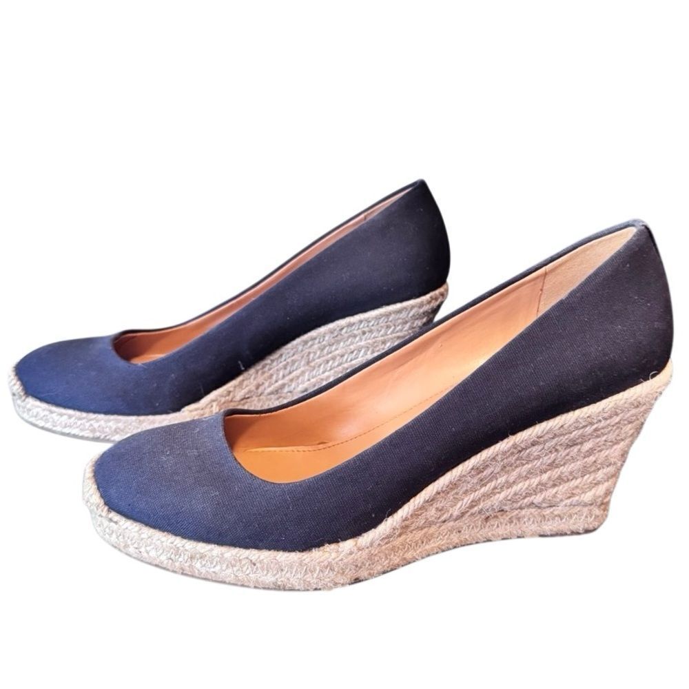J. Crew J by Crew Navy Blue Canvas Espadrille Wedge Sandals, Size 9 - Picture 10 of 10
